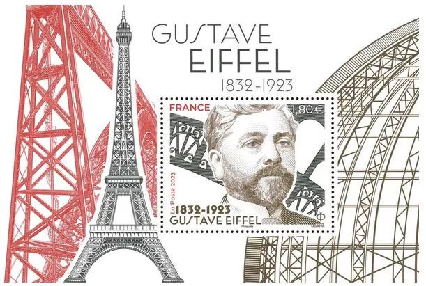 Bloc timbre FRANCE 2023 Gustave Eiffel 1832 - 1923 Tour Eiffel PARIS