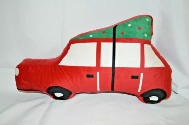 Coche de almohada de felpa vacaciones navidad con árbol en la parte superior 19" rojo verde regalo acurrucado