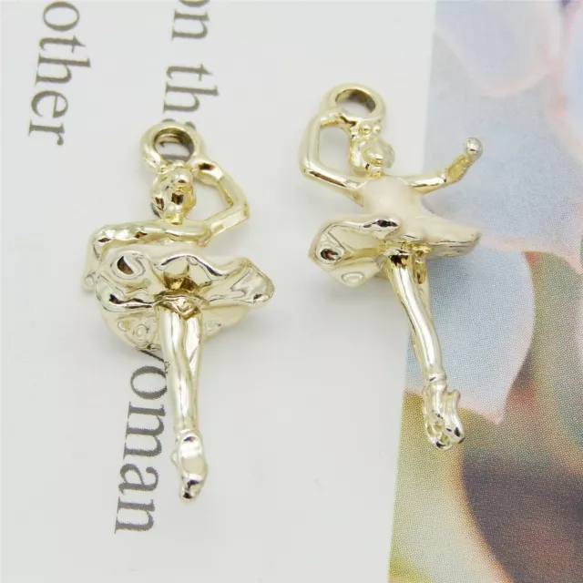 12 Stück Weiß Emaille Ballerina Metall Gold Charm Halsketten Anhänger 27x11mm