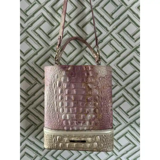 Brahmin Amelia Classic Lilac Whimsy Satchel Bucket Shoulder Bag