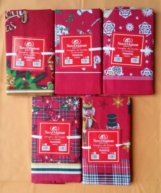 Tovaglia Da Tavola Cucina Natale Rossa Christmas Panama Cotone Da 8 / 12 Posti