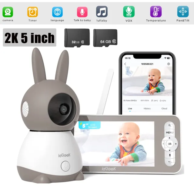 ieGeek 5" Wifi Baby Monitor with Camera 2 & Audio - 1080p HD Video Night Vision
