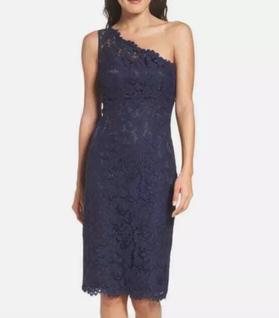 NEW ELIZA J One Shoulder Lace Navy Blue Dress Sheath Dress sz 4