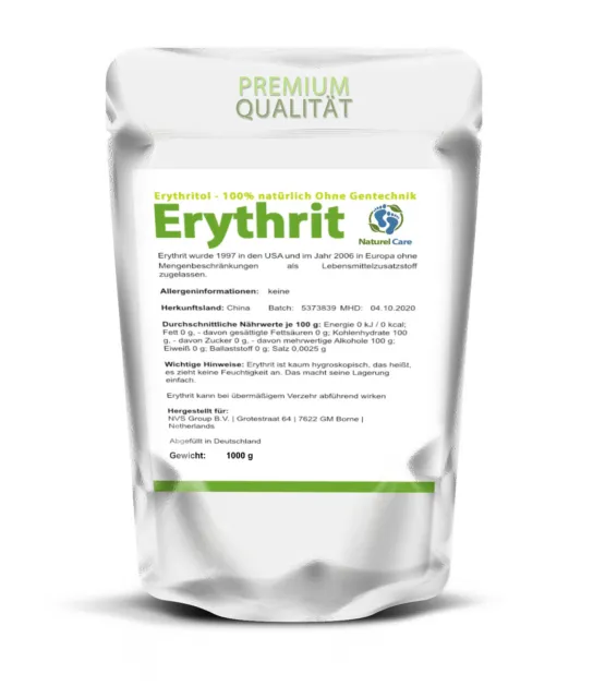 Erythrit 1 kg Erythritol gen/kalorienfreier veganer Zuckerersatz leicht löslich