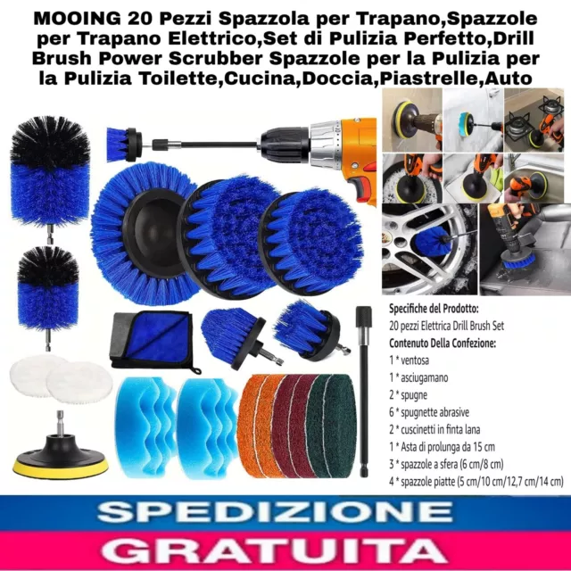 20pz Spazzole x Trapano Elettr,Set di Pulizia X Toilette Auto Piastrelle Cucina