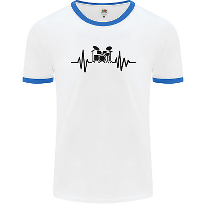 DRUM KIT Pulse ECG Batterista Tamburo Da Uomo Bianca Ringer T-shirt 3