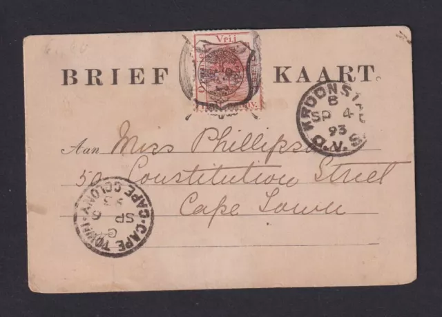 ARANJE: 1893 - 1/2 P. prov. Intero da Kronstad a Città del Capo (22111399)