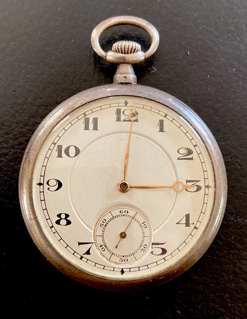 Antico Grazioso Piatto 900er Argento Orologio Tascabile - Rythmos - Uomo