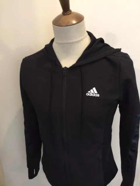 Adidas Zip Up Hooded Sweat Shirt Top Size Ladies Medium 10-12 Black