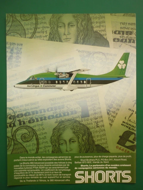 1986 Pub Shorts Brothers Shorts 360 Advanced Aer Lingus Commuter French Ad