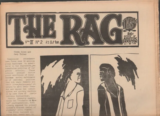 Underground Newspaper , THE RAG , AUSTIN TEXAS ,Social History ,OCT 21 , 1968