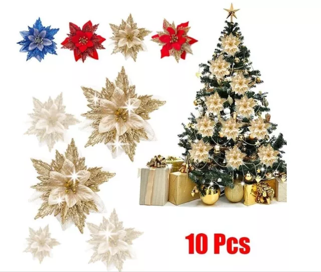 Fleurs de Noël Artificielle à Paillettes Festive Décoration Arbre de Noël Maison