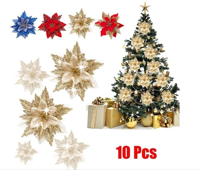 30 Fleurs Artificielles De Poinsettia Scintillantes - Décoration Noël Pour Sapin, Guirlande, Maison