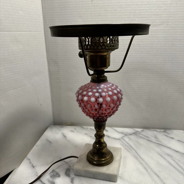 Fenton Cranberry Opalescent Hobnail Table Lamp Marble Base Needs Re Wiring/parts Fenton Cranberry Opalescent Hobnail Table Lamp Marble Base Needs Re Wiring/parts