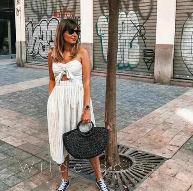 princess polly baby blue dress NEW WITH TAGS ZARA OVERSIZED LONG MIDI STRIPED main image 1