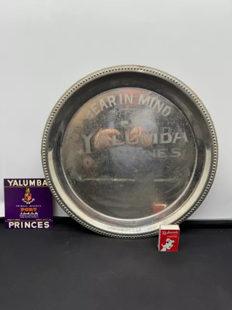 1920'S Advertising Yalumba Wines Plated "Bear In Mind" Tray + Princes Port Label