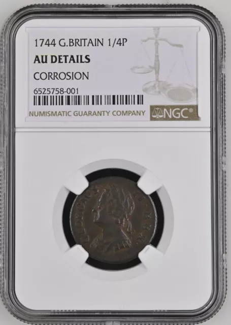 1744 Great Britain 1/4 P "Farthing" Ngc Au Details, Scarce Date