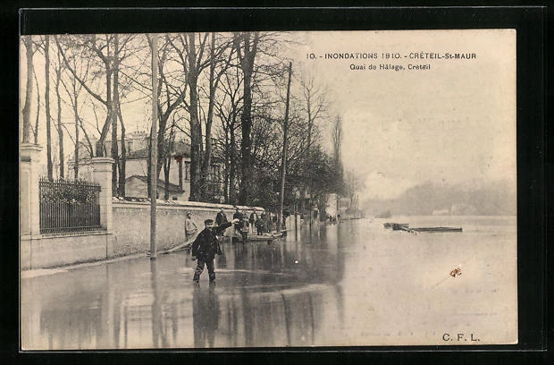 CPA Créteil-St-Maur, Floodations 1910, Quai de Halage