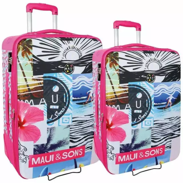 Set 2 Valigie Trolley Bagaglio a Mano da Viaggio Maui and Sons 2 ruote Rosa New