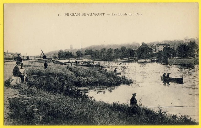 cpa 95 - PERSAN BEAUMONT Les Bords de l'Oise animés PÊCHEURS Barque Péniche