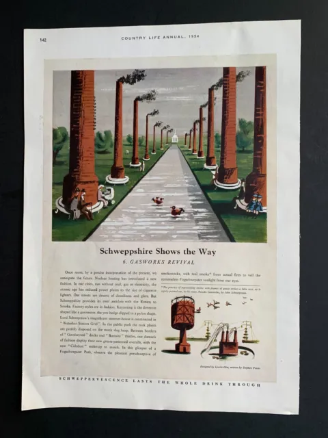 1954 Schweppes UK Ad 13"x9" Schweppshire Shows The Way Gasworks Revival
