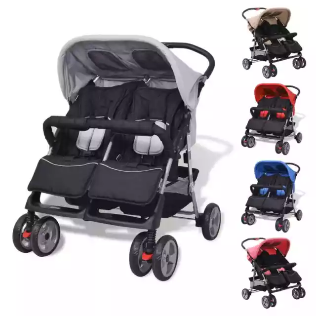 Silla de Paseo para Gemelos Cochecito de Bebé Carrito Plegable Acero vidaXL