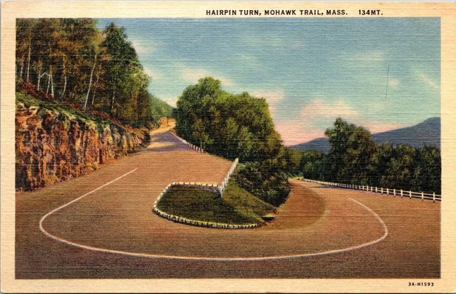 Hairpin Turn Mohawk Trail Massachusetts MA Linen Postcard UNP VTG Curteich