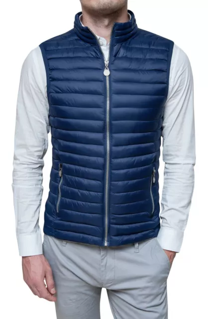 GIUBBOTTO PIUMINO UOMO CASUAL SMANICATO GILET BLU SLIM FIT tag S M L XL XXL 3XL