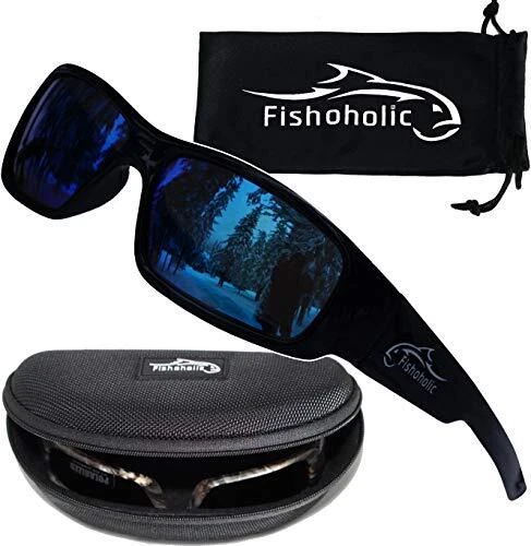 Polarized Fishing Sunglasses -5 Color Options- w Case Gloss Black Blue Mirror