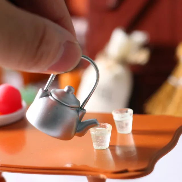 1set 1:12 Scale Dolls House Kettle Teapot Water Cup Set Miniature Kitchen Decor