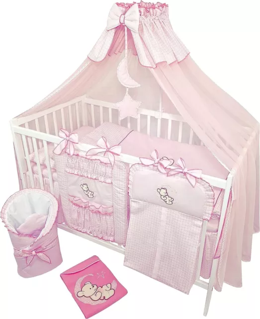 16 Teiliges Babybett Kinderbett Gitterbett Bettwäsche komplett Set mit Matratze