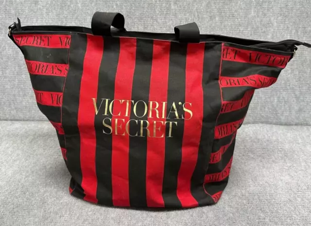 VICTORIAS SECRET THE Perfect Red Weekender Tote Beach Bag Zipper Black  Striped $24.75 - PicClick