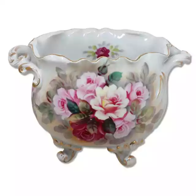 RS Prussia Roses Porcelain Cashe Pot planter Bowl Jardiniere Vintage