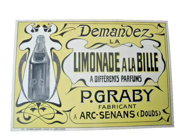 Ancienne Affiche Set De Table Publicitaire Vintage Limonade  Bille  Bistot Bar