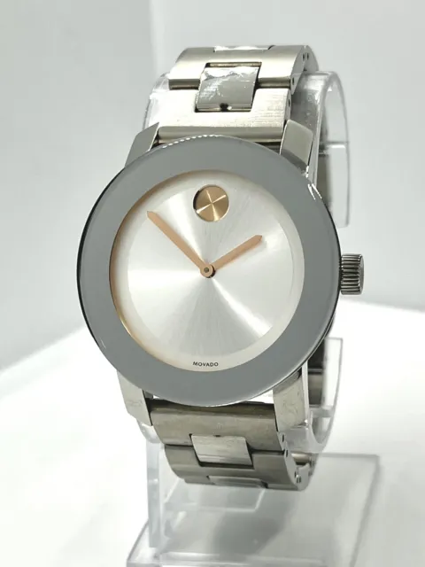 Movado Women's BOLD Silver Stainless Steel Rose Gold Dot 36mm Watch 3600084