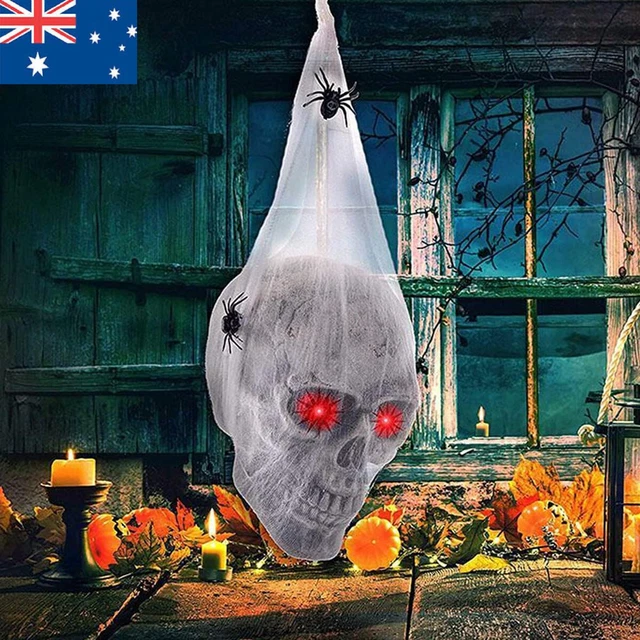 Halloween Horror Glowing Sound Control Spider Cotton Skull Prop Ghost House Deco