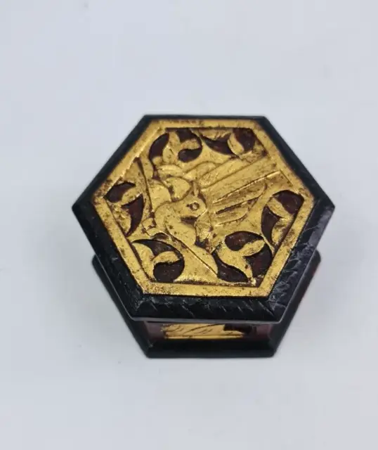 Hand Carved Wooden Hexagonal Trinket Box 9cm x 4cm