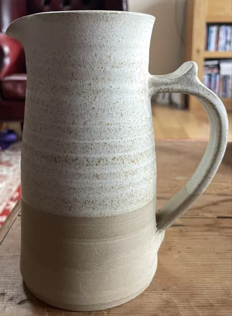 Large Studio Pottery White & Beige Jug Pitcher