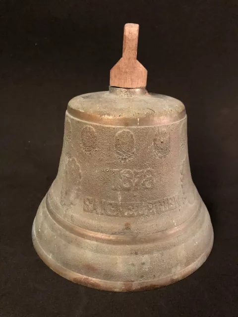 Large Early to mid 20th C Chiantel Fondeur Saignelegier Brass Bell 6" Wood Loop