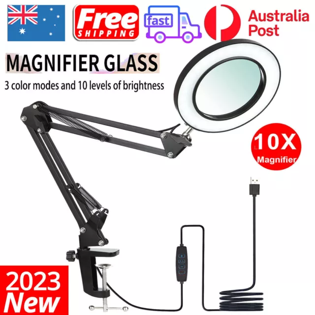 10X Magnifying Glass with LED Light Magnifier Crafts Reading Desk Stand Lamp USB