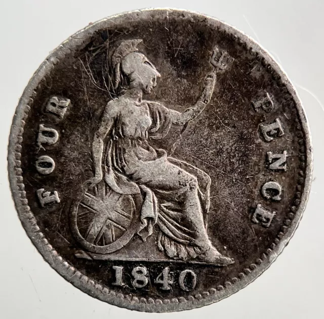 1840 Victoria Groat Four-Pence Silver Coin | Fine Collectable Grade | a2807