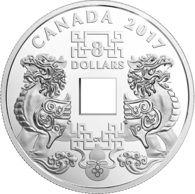 2017 Feng Shui Good Luck Charms PI YAO $8 Pure Silver  Square-Holed Canada Coin