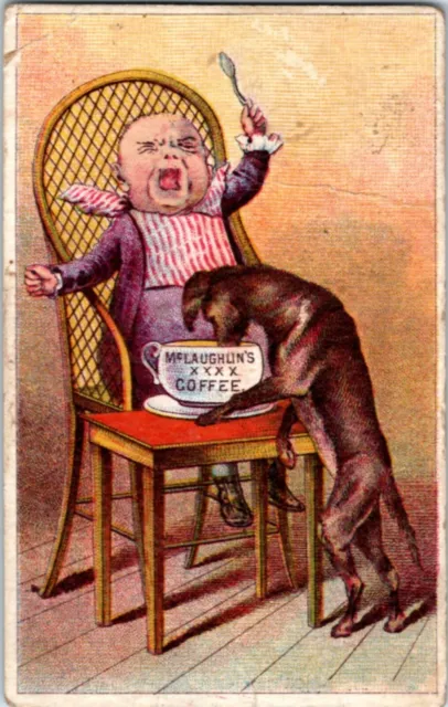 McLaughlin's Coffee  South Water St Chicago Dog Stealing from baby trade card