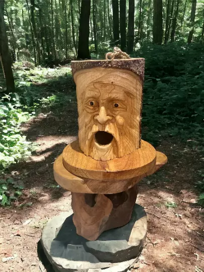 Bosque de madera tallado a mano hombre verde casa pájaro jardín anidación árbol caja colgante