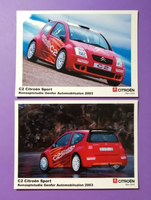 2 Stück Presse Werksfotos Citroen C2 Sport Rallye, 13x18cm