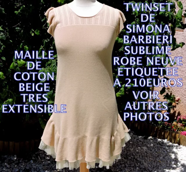 Admirable Robe Neuve Twin Set De Simona Barbieri Etiq.210 Euros Maille Beige