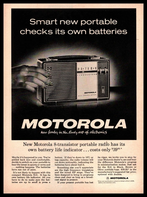 1962 MOTOROLA MODEL X41 8-Transistor Portable AM/FM Radio Vintage Print ...