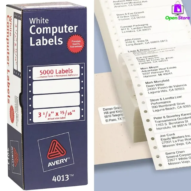 New Avery Dot Matrix Printer Address Labels, 15/16" x 3 1/2", 5000 White Labels