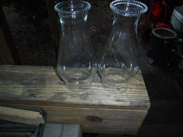 BEADED TOP GLASS OIL LAMP CHIMNEY GLOBE SHADE 8-1/2" H x 2 3/4” Fitter Lot of 2