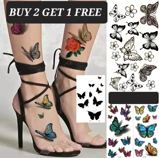 Womens Temporary Tattoo Fake Sticker Waterproof Body Art Butterfly Butterflies